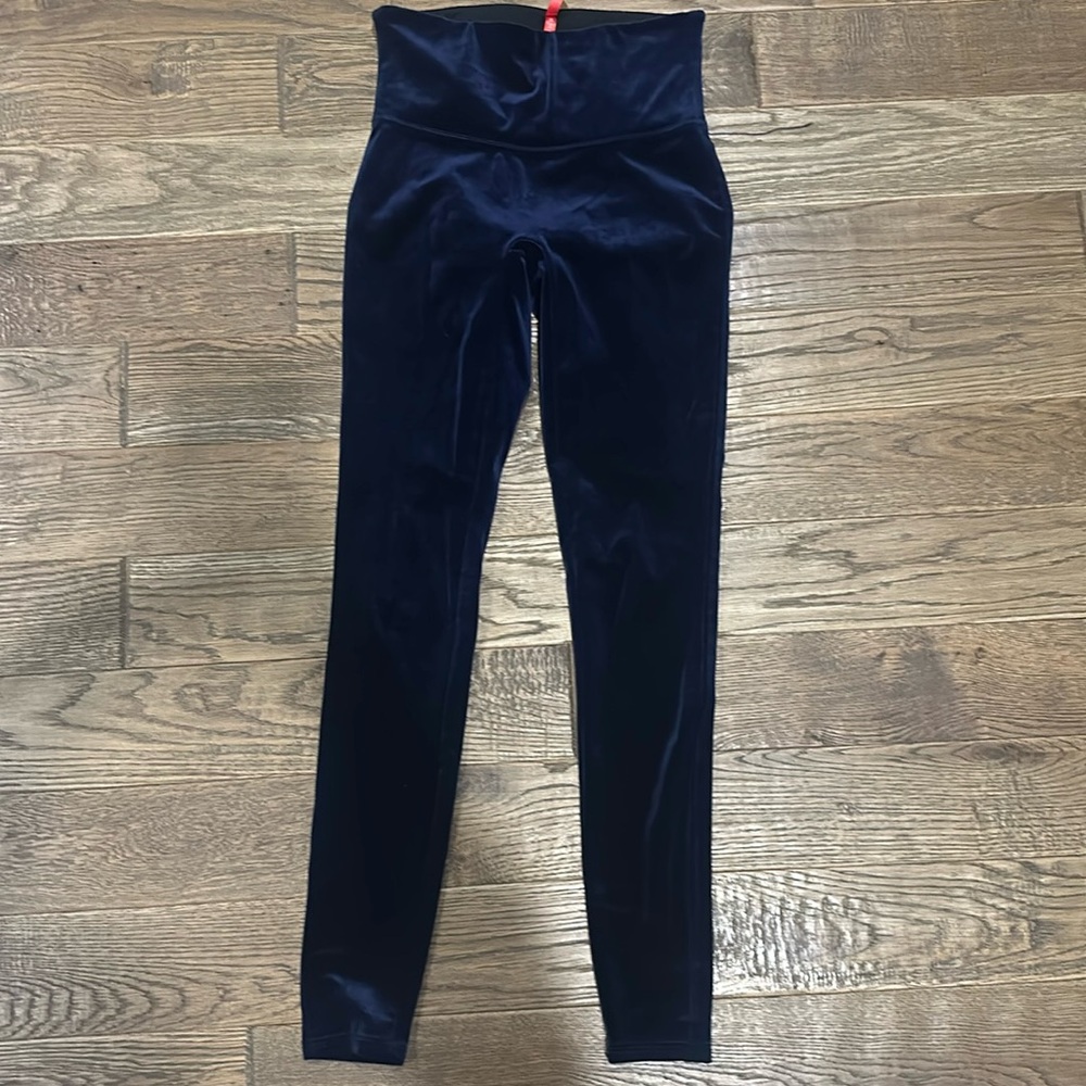 Spanx blue velvet velour leggings EUC